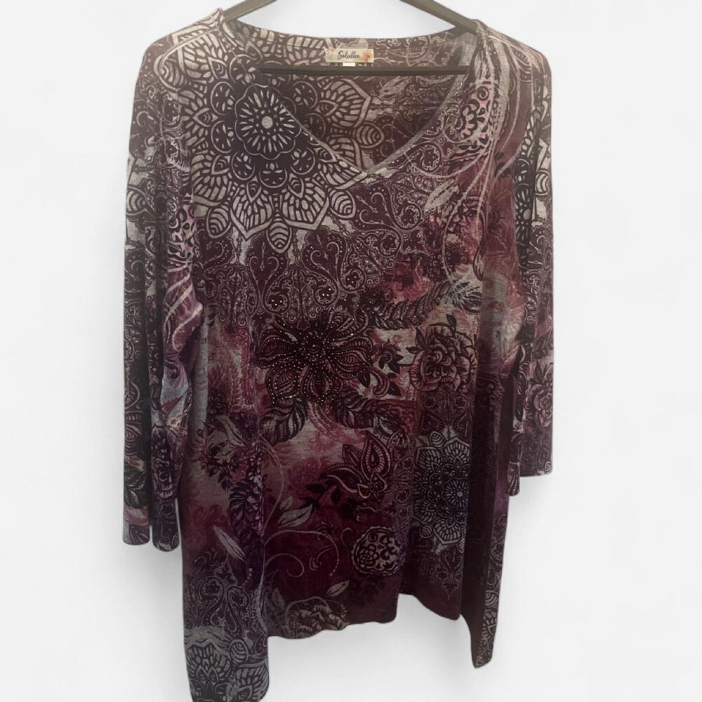 Soleillee 1X Grey and purple floral and paisley